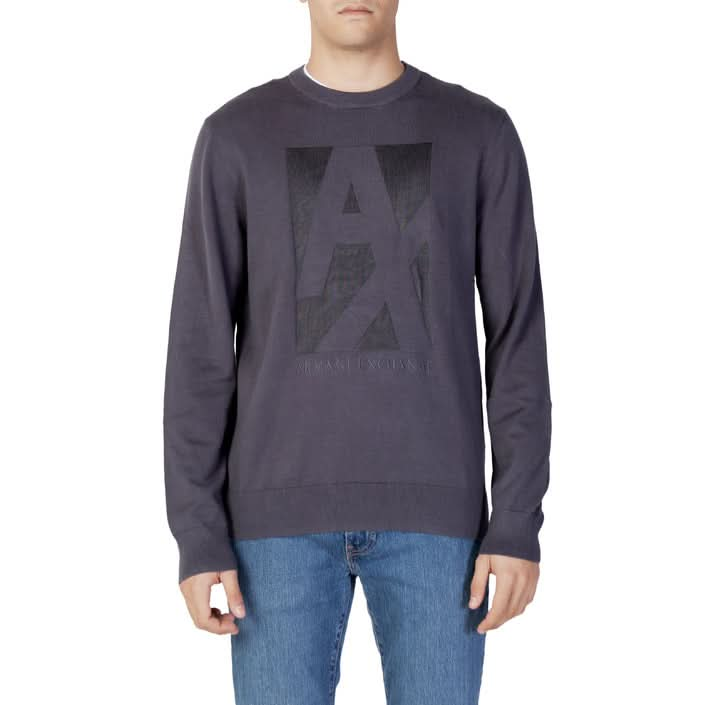 Armani Exchange grey knitwear – modern print pattern with long sleeves and round neck, perfect for Fall/Winter.