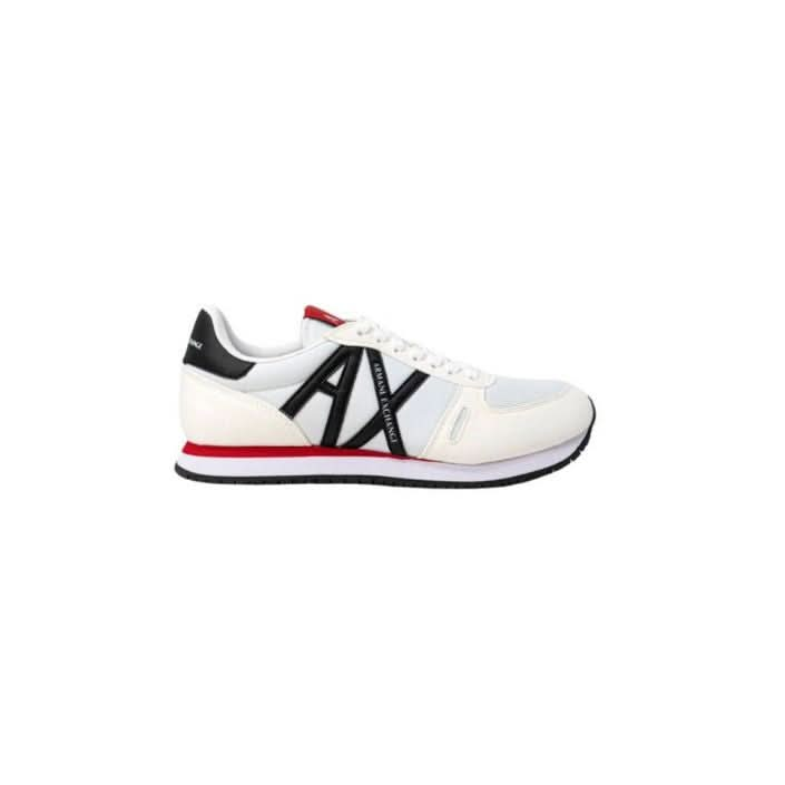  Armani Exchange men’s white sneakers, stylish accessory to pair with beige trousers and a black blazer, perfect for a modern and polished look.






