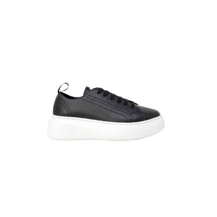 Armani Exchange women’s black sneakers, plain design with laces and rubber sole, perfect sporty slip-on style.