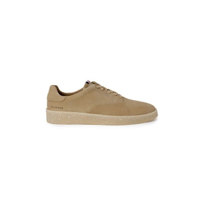 Tommy Hilfiger men’s beige leather sneakers, 100% leather, classic lace-up fastening for a stylish look.