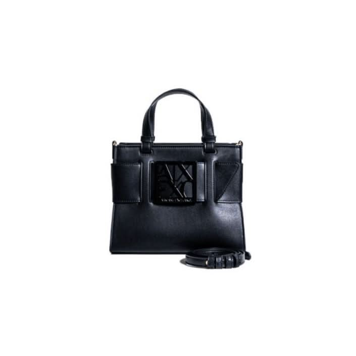 Armani Exchange women’s black handbag, 100% polyester and polyurethane, with zip closure and shoulder strap, trendy and practical Fall/Winter accessory available at Poshbro.