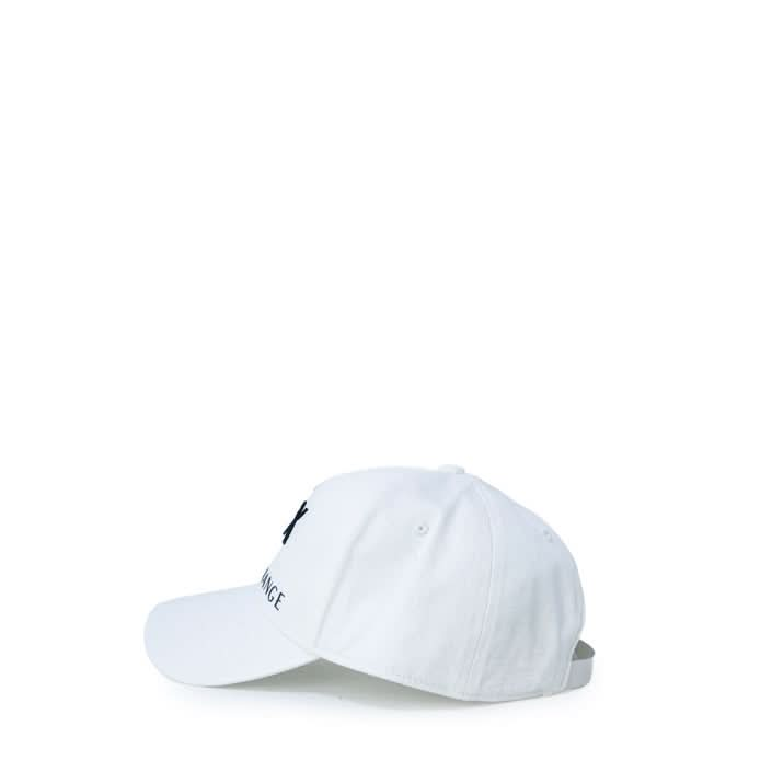 White Armani Exchange Cap featuring a stylish print and premium materials including acrylic and wool, perfect for a refined sporty appearance