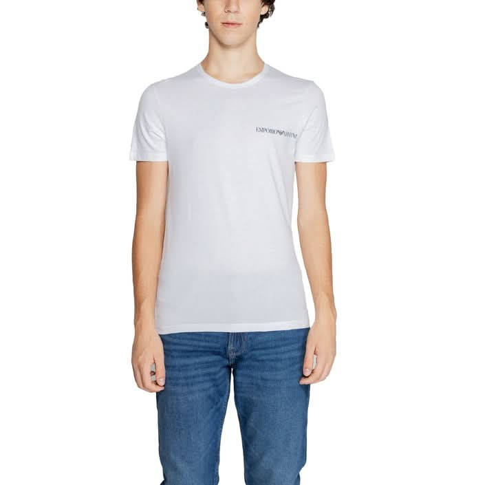 Men's white Emporio Armani T-shirt - Plain Round Neck Fall/Winter Style