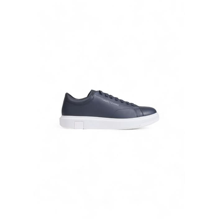 Armani Exchange blue leather sneakers for men, featuring a sporty design with lace-up fastening and rubber sole, perfect for Fall/Winter.

