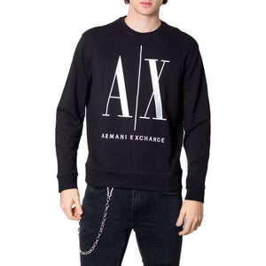 Armani Exchange black sweatshirt with a striking print, featuring long sleeves and a round neck, designed for Spring/Summer.