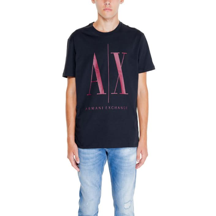 Armani Exchange bordeaux T-shirt for men with a bold print, perfect for attending fashion shows in LA, designed for standout style.