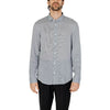 Armani Exchange Men’s Black Geometric Shirt, crafted from 100% linen and 100% viscose. Features a classic collar, long sleeves, and button fastening, ideal for a stylish Spring/Summer look.