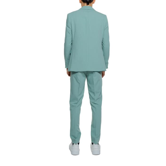 Mulish Men's Elegant Green Suit - Zip and Button Fastening with Plain Pattern