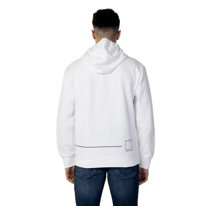 Versatile Armani Exchange men's white sweatshirt with a zip front and hood, ideal for layering in Spring/Summer.