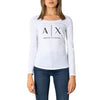 Armani Exchange White T-shirt for Women – A luxurious 100% cotton T-shirt with long sleeves and a round neckline, ideal for a modern Fall/Winter style."