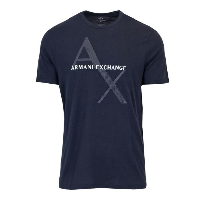 Blue T-shirt from Armani Exchange with a unique print, designed for comfort and style during the fall and winter seasons.