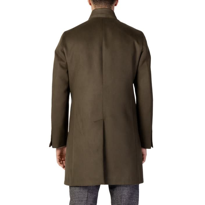 Mulish Men's Plain Green Coat - Tailored Fit and Button Fastening