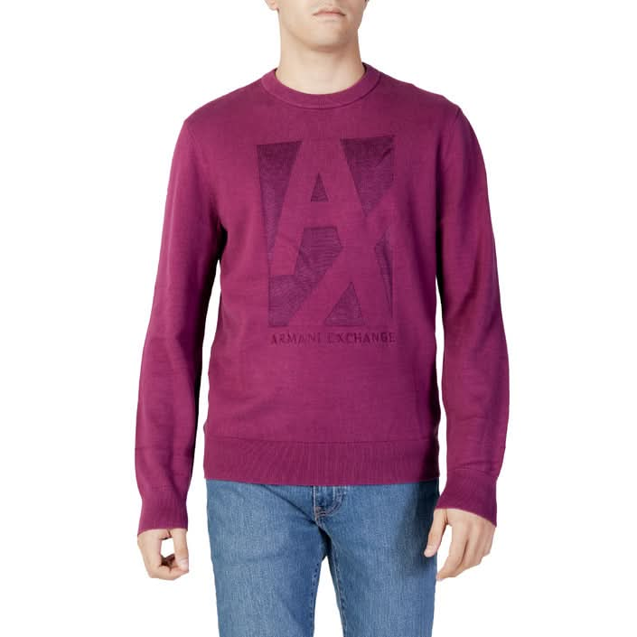 Armani Exchange Fall/Winter knitwear in red – comfortable and versatile with a print pattern, round neckline, and long sleeves.