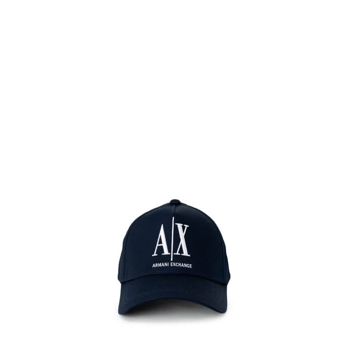 Armani Exchange Blue Cap with a vibrant print, crafted from 100% cotton for an effortlessly cool look in Spring/Summer."

