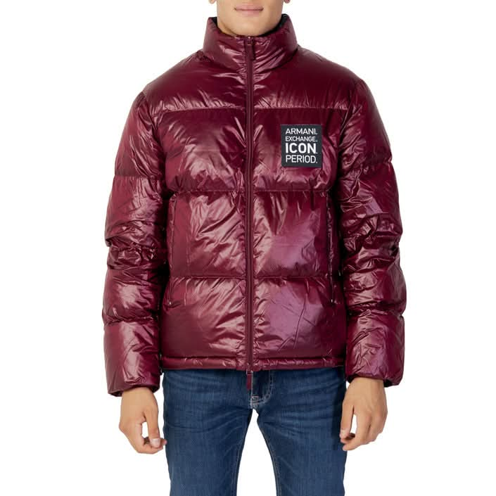 Armani Exchange Bordeaux Jacket for men, featuring a rich wine-like color, zip fastening, and side pockets. Perfect for stylish Fall/Winter outfits.