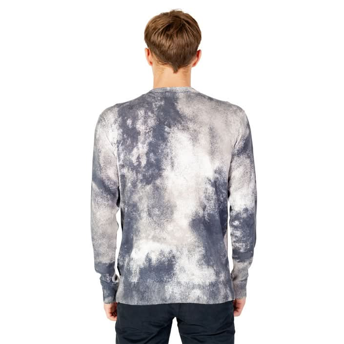 Luxurious blue knitwear for men by Armani Exchange – long-sleeve round neck, made from cotton, silk, and viscose blend.