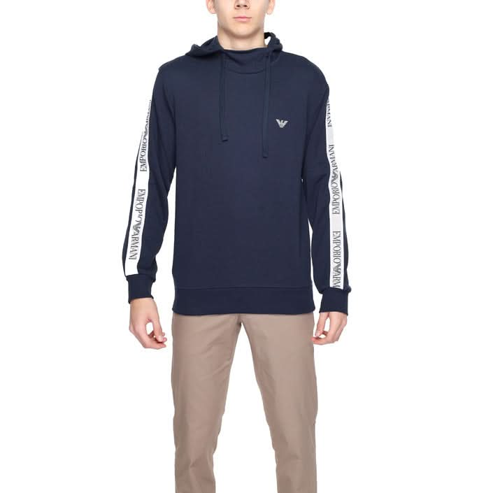 Emporio Armani Men's Blue Hooded Sweatshirt - Printed Design