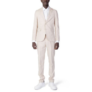 Mulish Men's Beige Suit - Front View with Lapel Collar and Tailored Fit