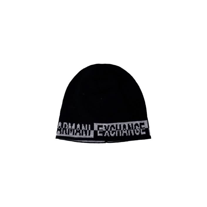 Armani Exchange Black Cap for Men – Effortlessly smooth and stylish for Fall/Winter, featuring a refined print and warm blend of acrylic, wool, and polyamide.