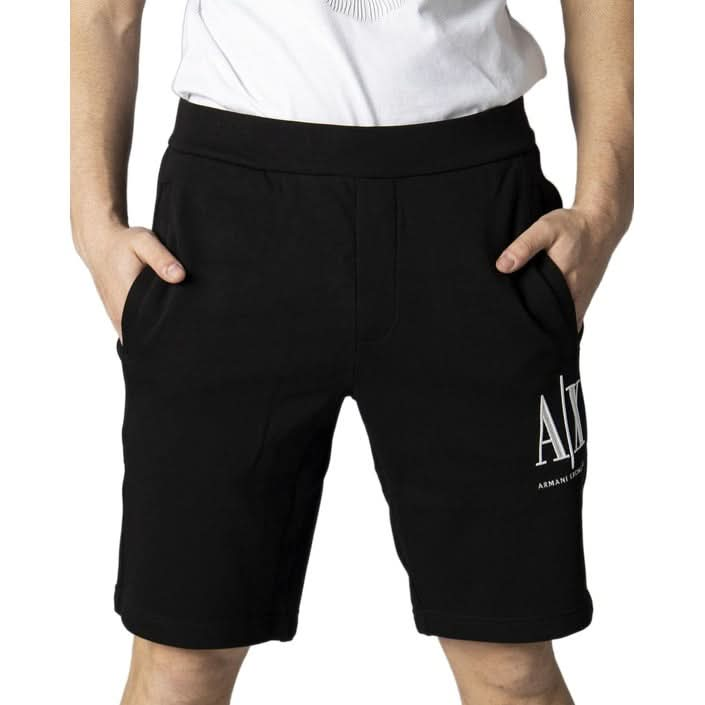 Armani Exchange men’s black printed shorts, crafted from 100% cotton with a chic slip-on design and front pockets, perfect for luxury Spring/Summer fashion.