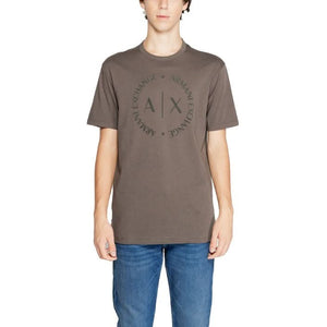 Armani Exchange brown T-shirt for men, ideal for golfing with a plain design and short sleeves, featuring a comfortable round neck.