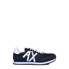 Armani Exchange men's blue sneakers with a vibrant print and sporty lace-up design, ideal for pairing with navy chinos or dark denim