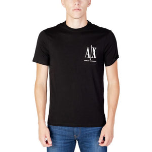 Armani Exchange black T-shirt for men, featuring a plain design, round neck, and short sleeves, ideal for a stylish Fall/Winter look.
