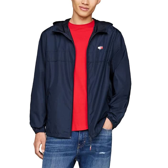 Tommy Hilfiger Men’s Blue Hooded Jacket with zip fastening, made from 100% polyester.