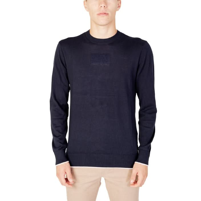 Armani Exchange blue knitwear – plain design with a round neck and long sleeves, ideal for Fall/Winter.