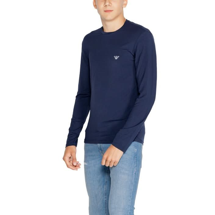 Men's Blue Emporio Armani T-shirt - Fall/Winter Long Sleeve Casual Wear